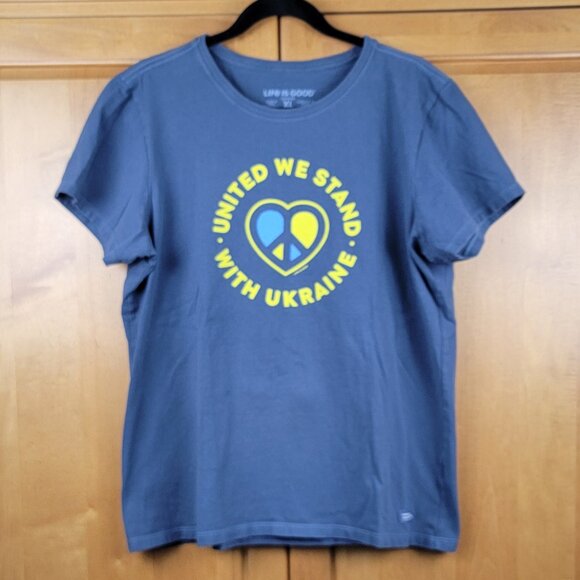 Life Is Good Tops - Life Is Good Navy Crusher Crew Neck United We Stand With Ukraine Tee - XL